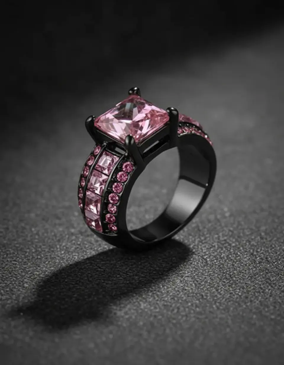 Anillo Vintage Moderno Negro Para Mujeres Con Piedra Lujo 3