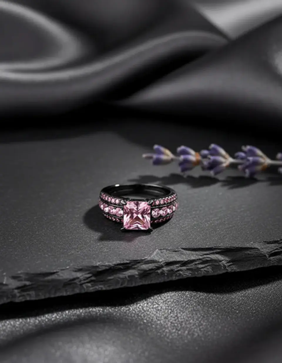 Anillo Vintage Moderno Negro Para Mujeres Con Piedra Lujo 4