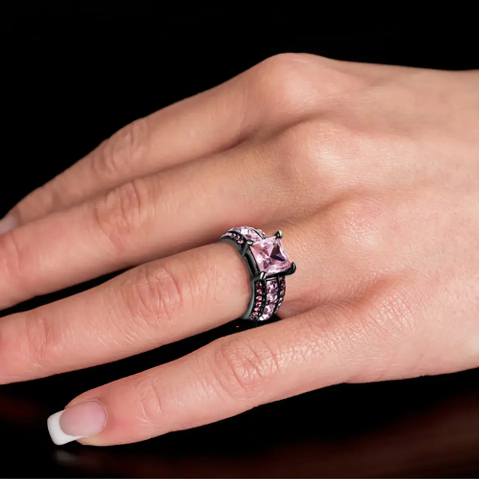 Anillo Vintage Moderno Negro Para Mujeres Con Piedra Lujo 5