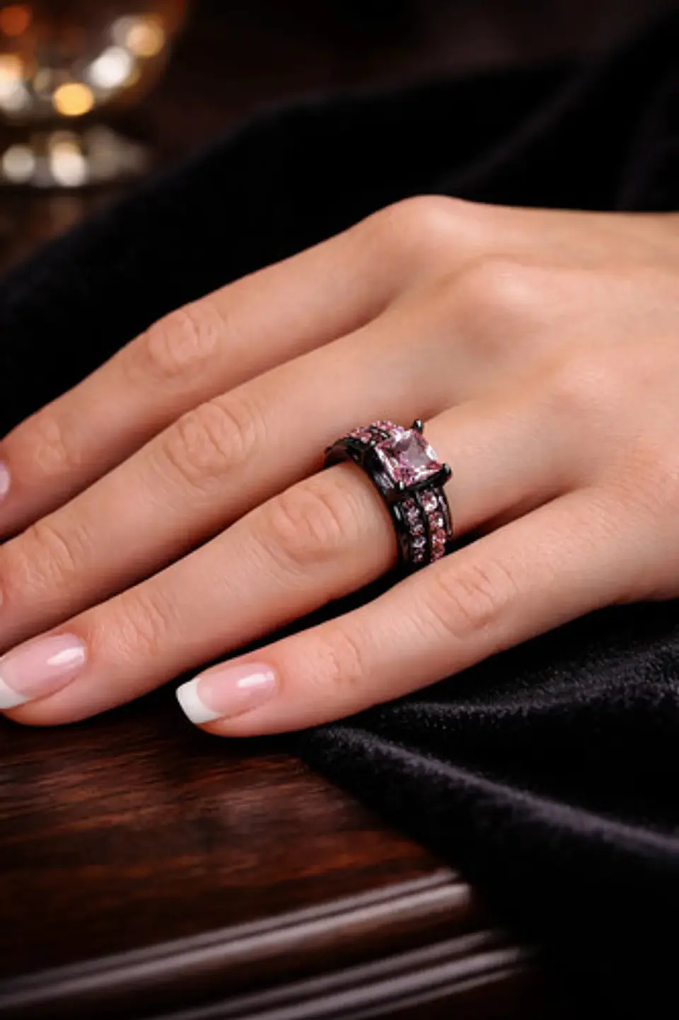 Anillo Vintage Moderno Negro Para Mujeres Con Piedra Lujo 7