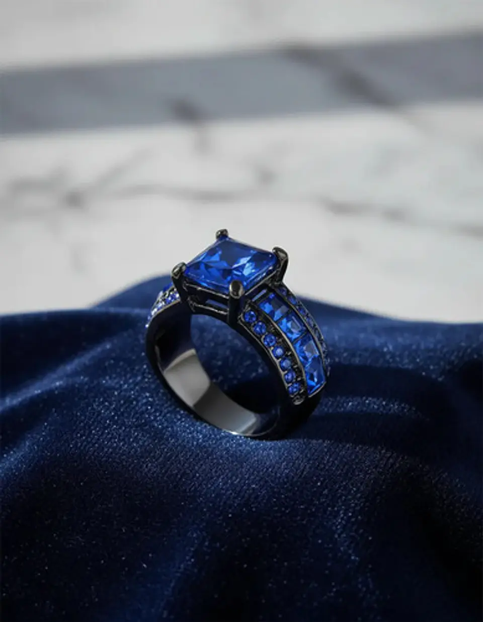 Anillo Vintage Moderno Negro Para Mujeres Con Piedra Lujo 12