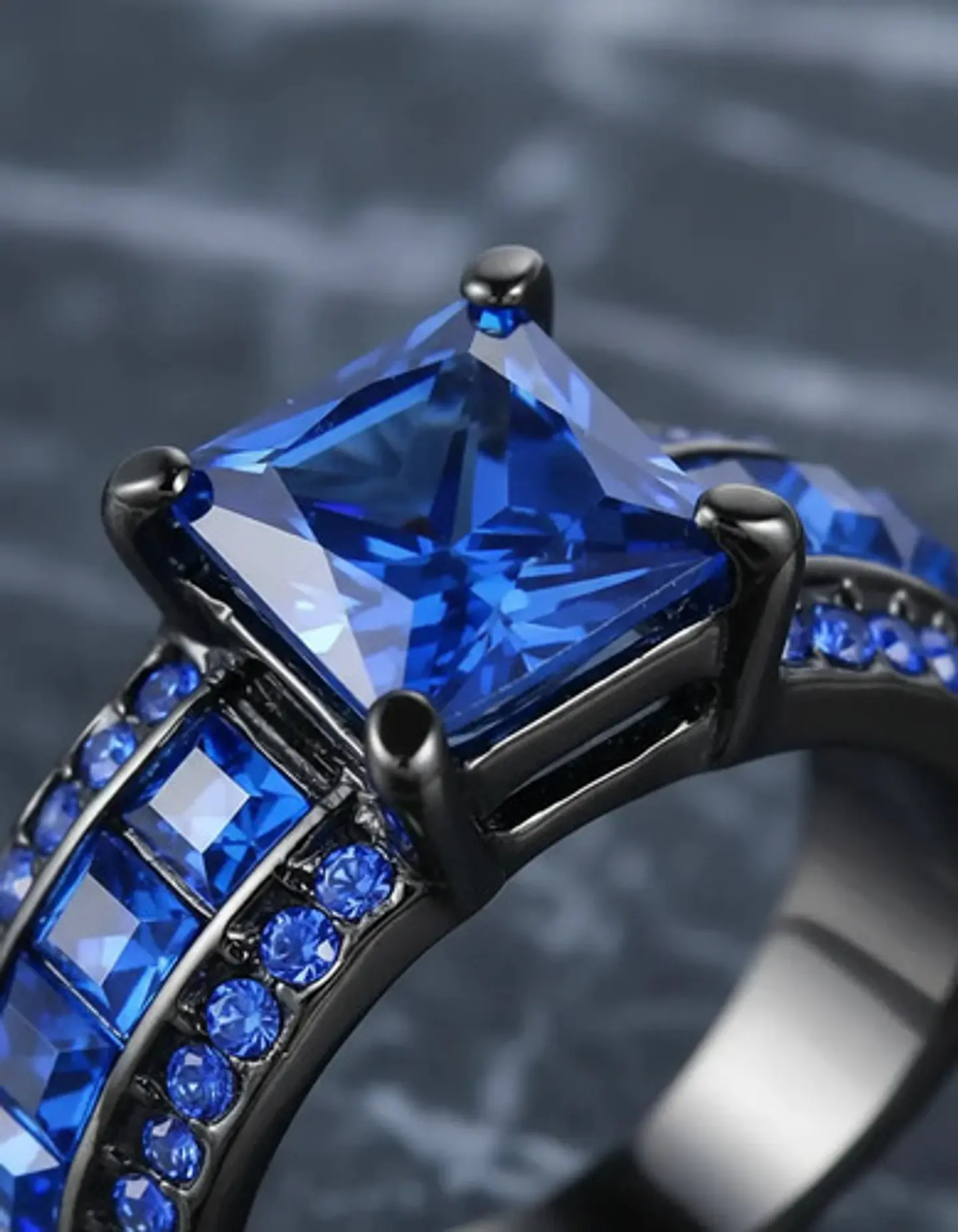 Anillo Vintage Moderno Negro Para Mujeres Con Piedra Lujo 13