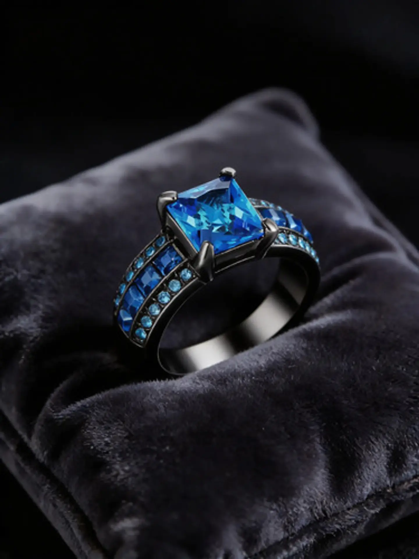 Anillo Vintage Moderno Negro Para Mujeres Con Piedra Lujo 22