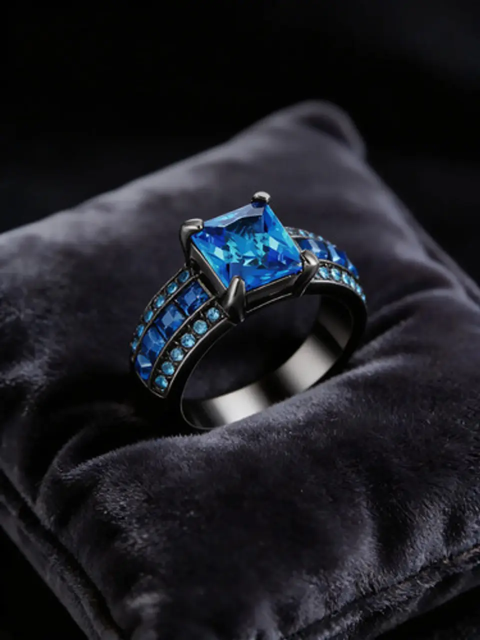 Anillo Vintage Moderno Negro Para Mujeres Con Piedra Lujo 22