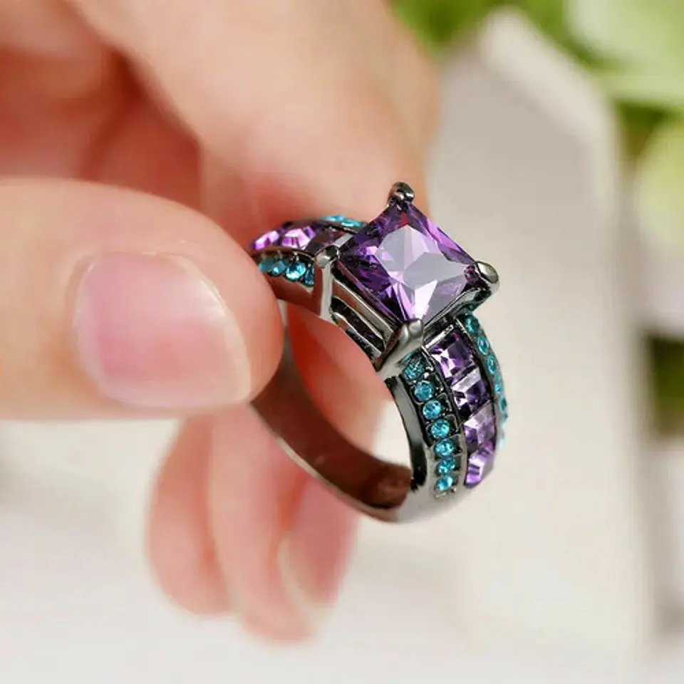 Anillo Vintage Moderno Negro Para Mujeres Con Piedra Lujo 25