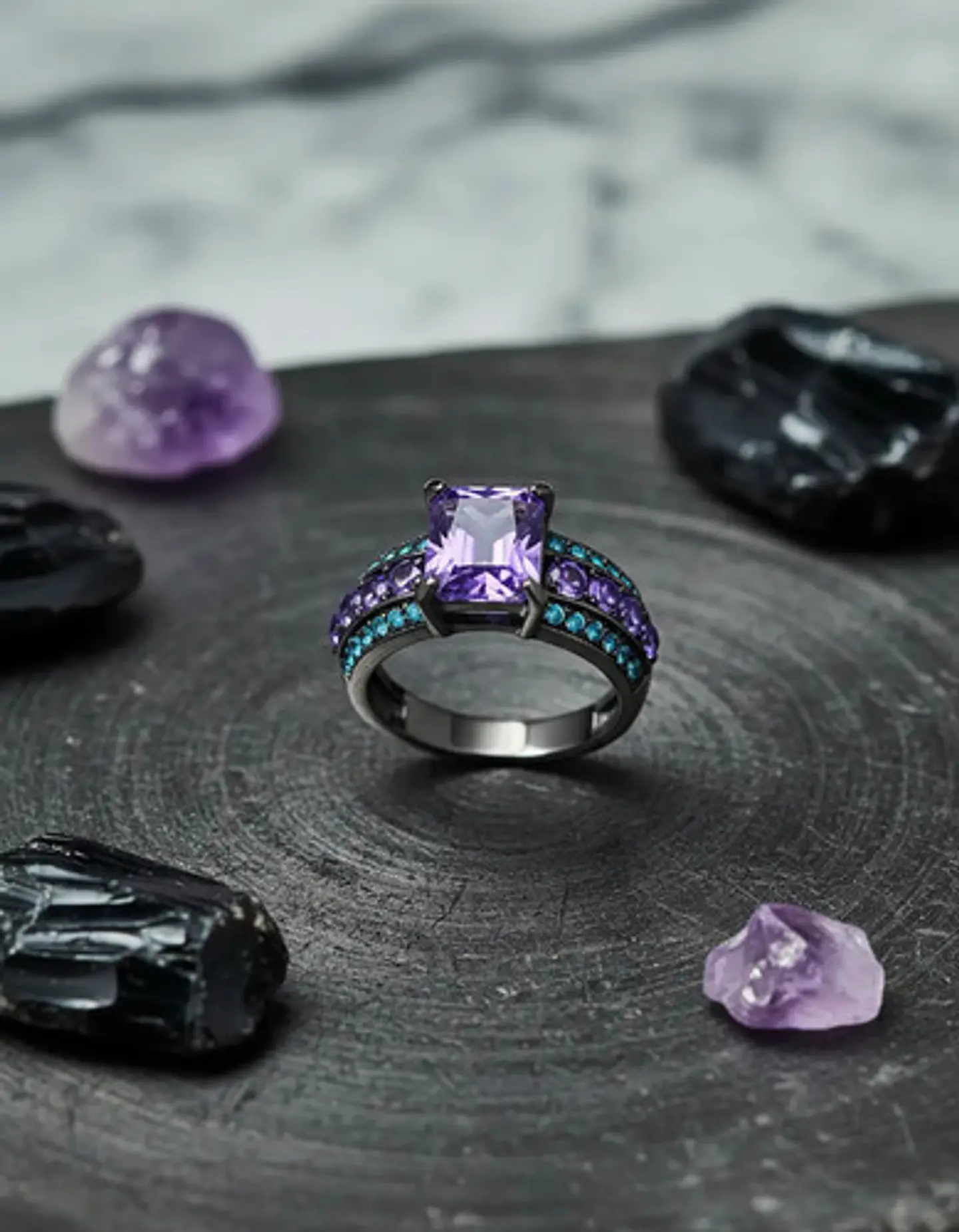 Anillo Vintage Moderno Negro Para Mujeres Con Piedra Lujo 26