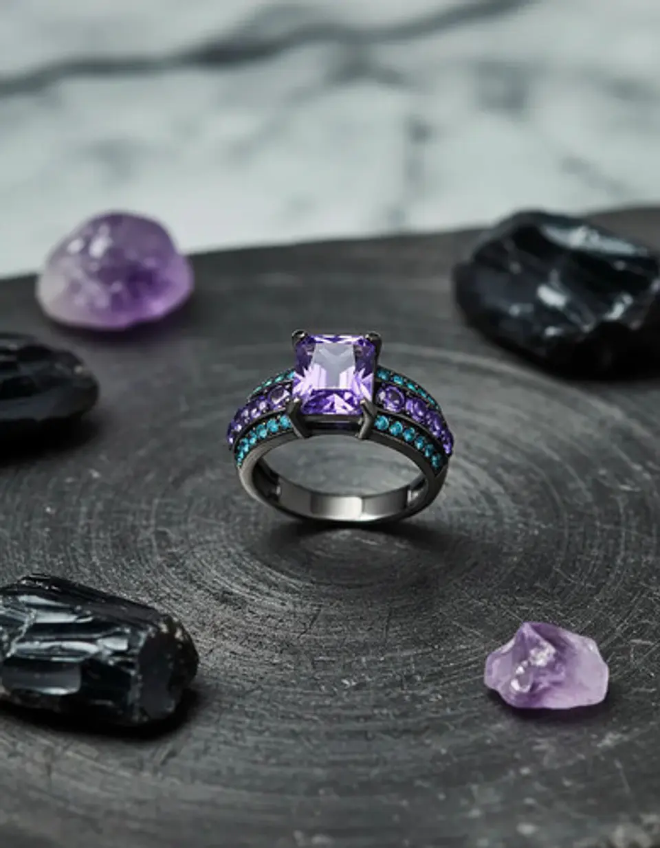 Anillo Vintage Moderno Negro Para Mujeres Con Piedra Lujo 26