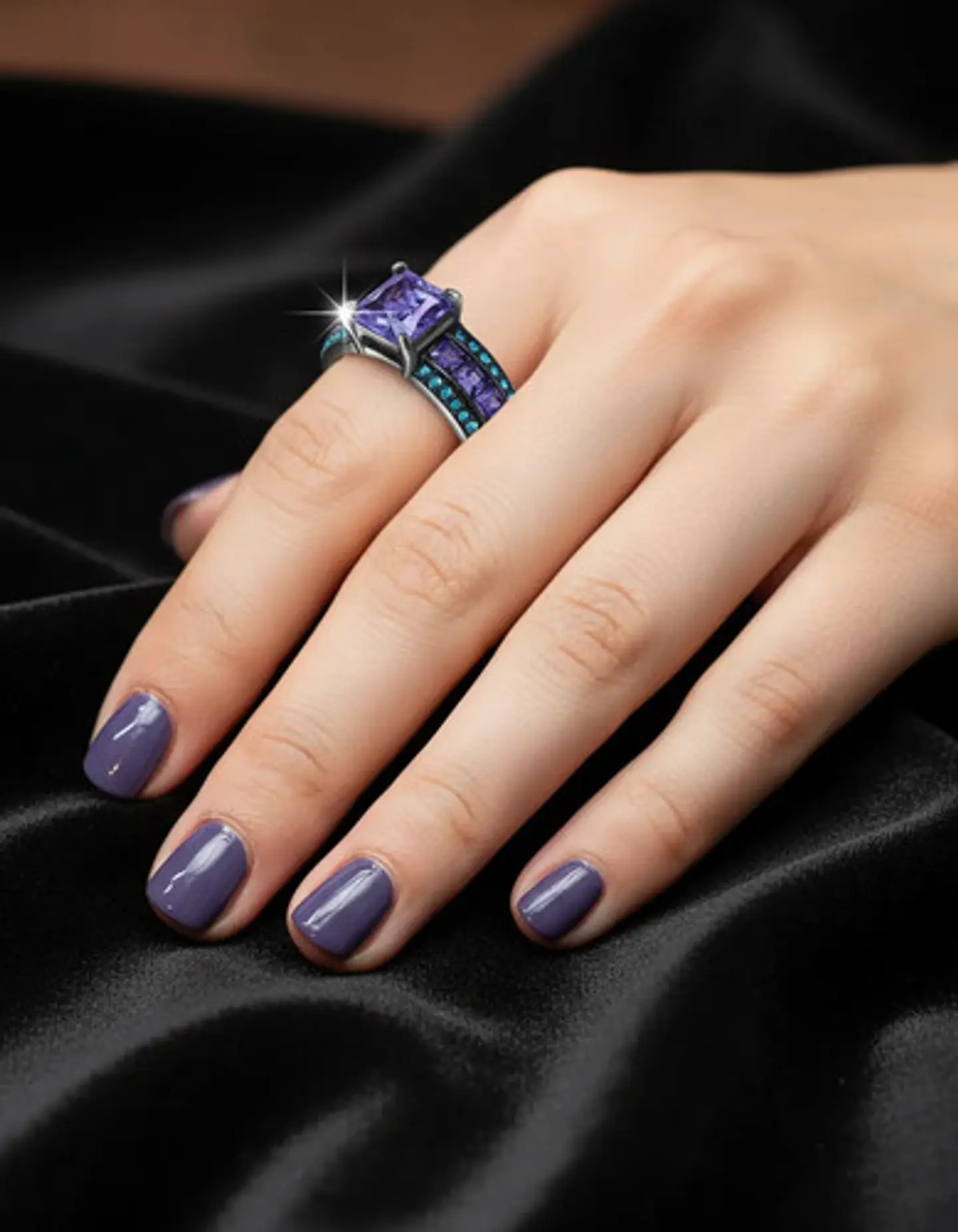 Anillo Vintage Moderno Negro Para Mujeres Con Piedra Lujo 32