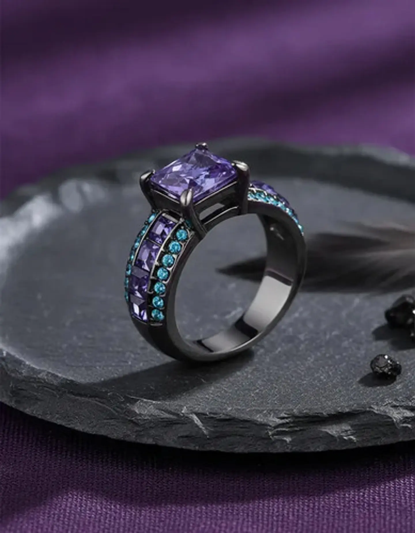 Anillo Vintage Moderno Negro Para Mujeres Con Piedra Lujo 33
