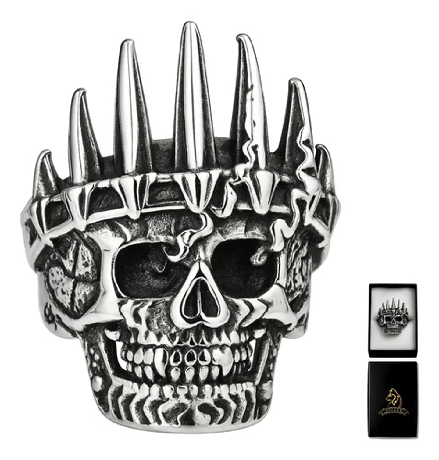 Anillo Para Hombres De Acero Forma De Rey Calavera Cráneo 1