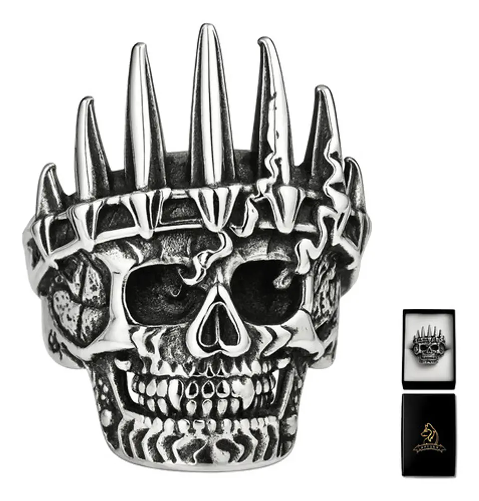 Anillo Para Hombres De Acero Forma De Rey Calavera Cráneo 1
