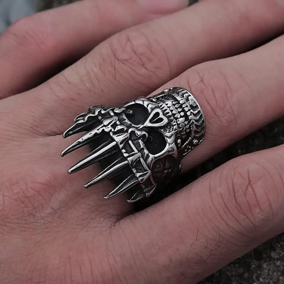 Anillo Para Hombres De Acero Forma De Rey Calavera Cráneo 4