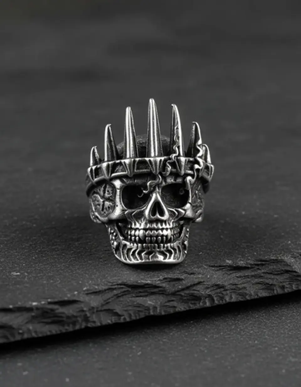 Anillo Para Hombres De Acero Forma De Rey Calavera Cráneo 6