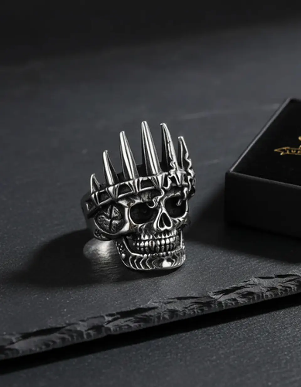 Anillo Para Hombres De Acero Forma De Rey Calavera Cráneo 7