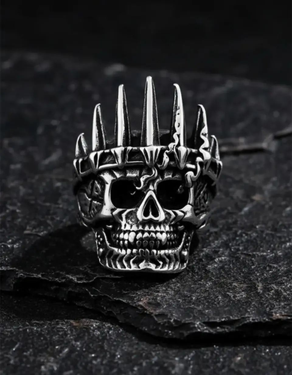 Anillo Para Hombres De Acero Forma De Rey Calavera Cráneo 9