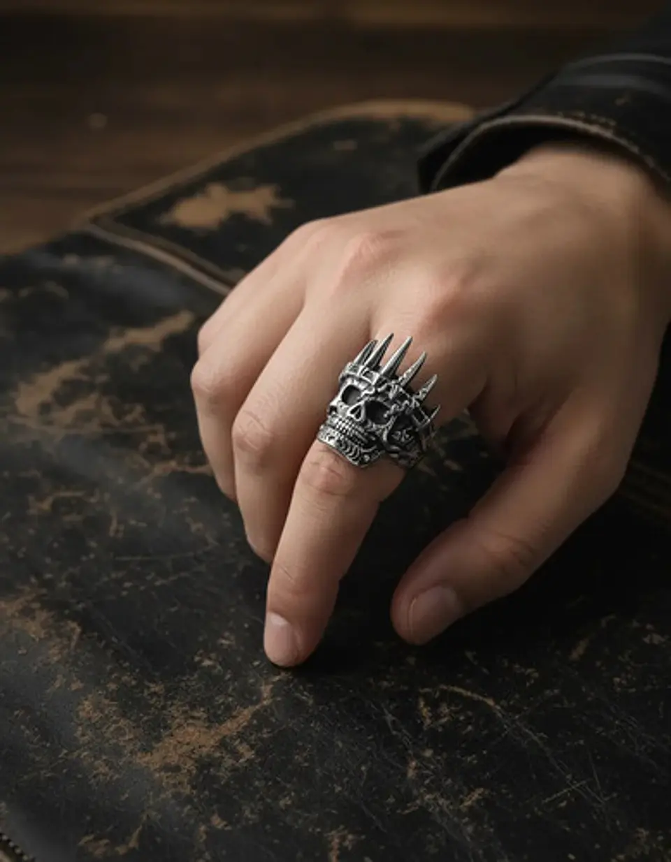 Anillo Para Hombres De Acero Forma De Rey Calavera Cráneo 10