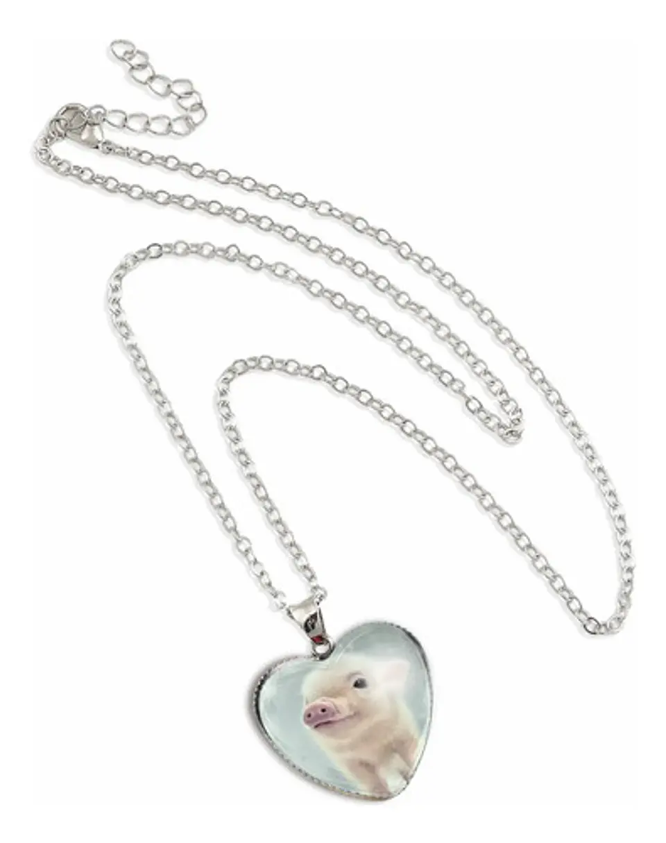 Collar Para Mujer Niña Dije Cabujón Corazón Cerdito Kawaii 2