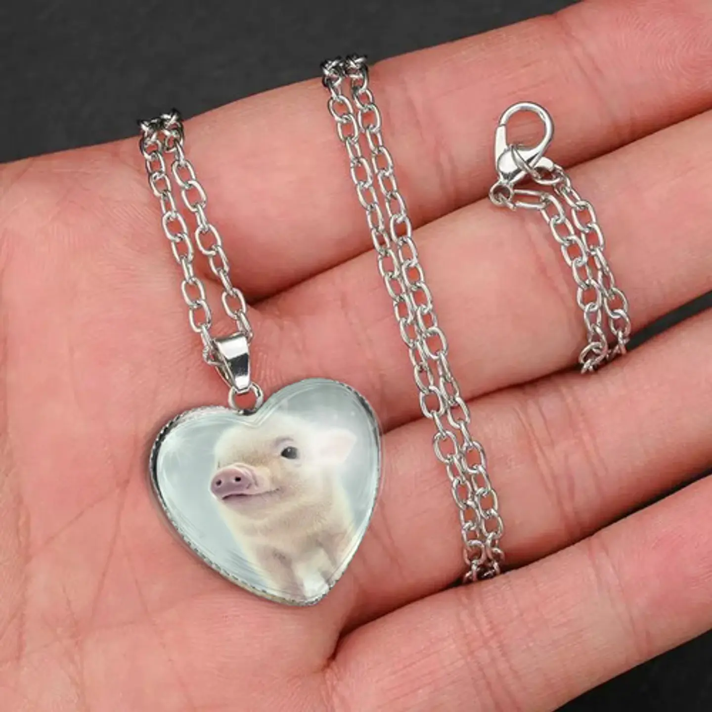Collar Para Mujer Niña Dije Cabujón Corazón Cerdito Kawaii 7