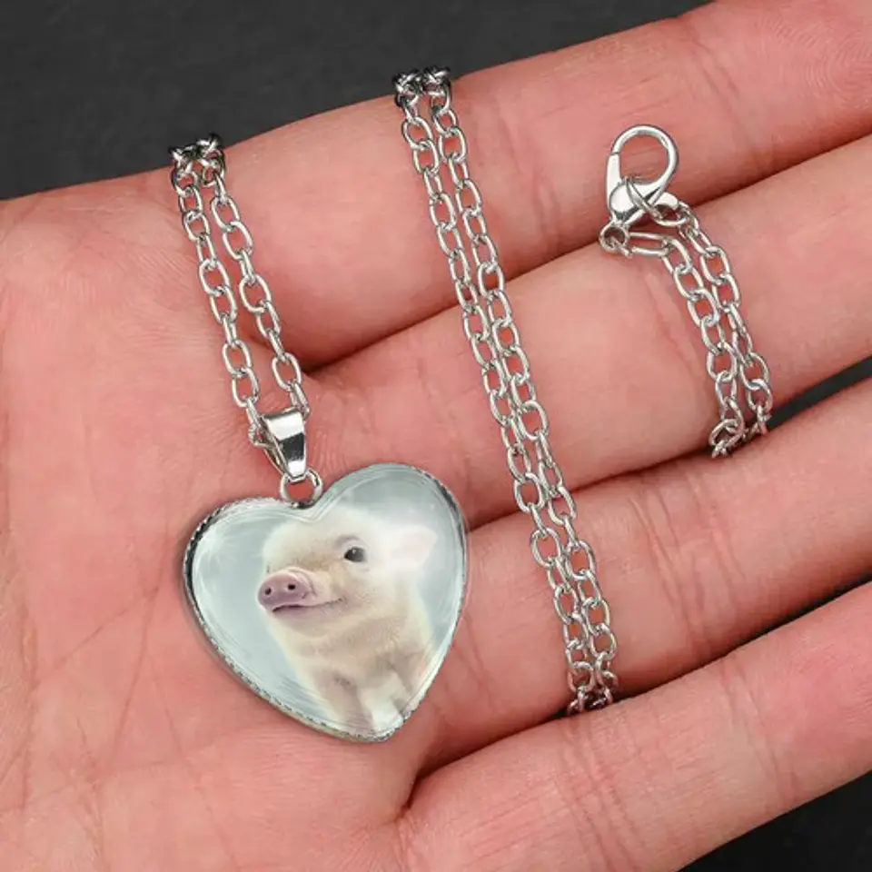 Collar Para Mujer Niña Dije Cabujón Corazón Cerdito Kawaii 7