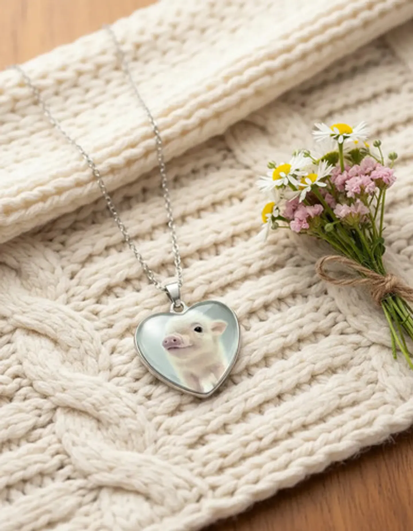 Collar Para Mujer Niña Dije Cabujón Corazón Cerdito Kawaii 8