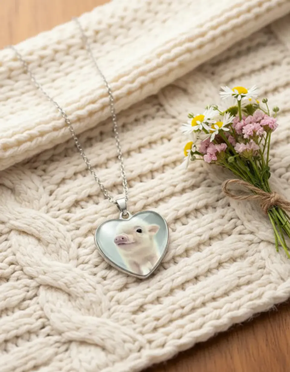 Collar Para Mujer Niña Dije Cabujón Corazón Cerdito Kawaii 8