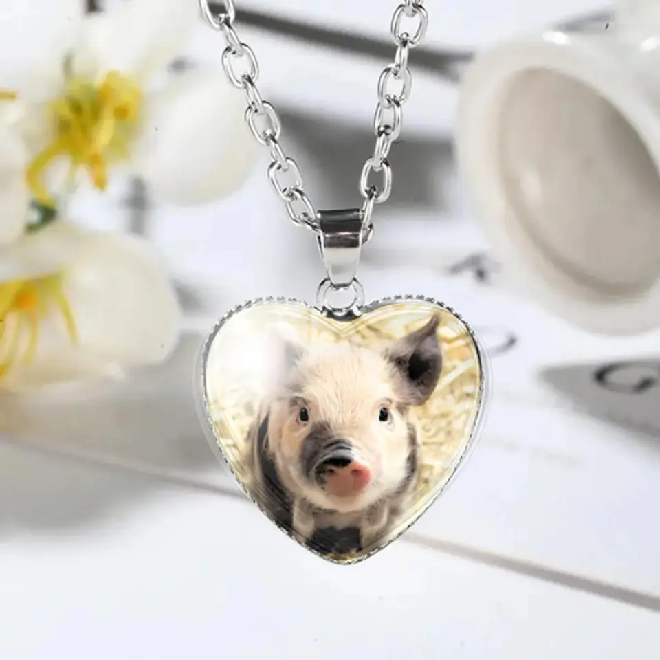 Collar Para Mujer Niña Dije Cabujón Corazón Cerdito Kawaii 14