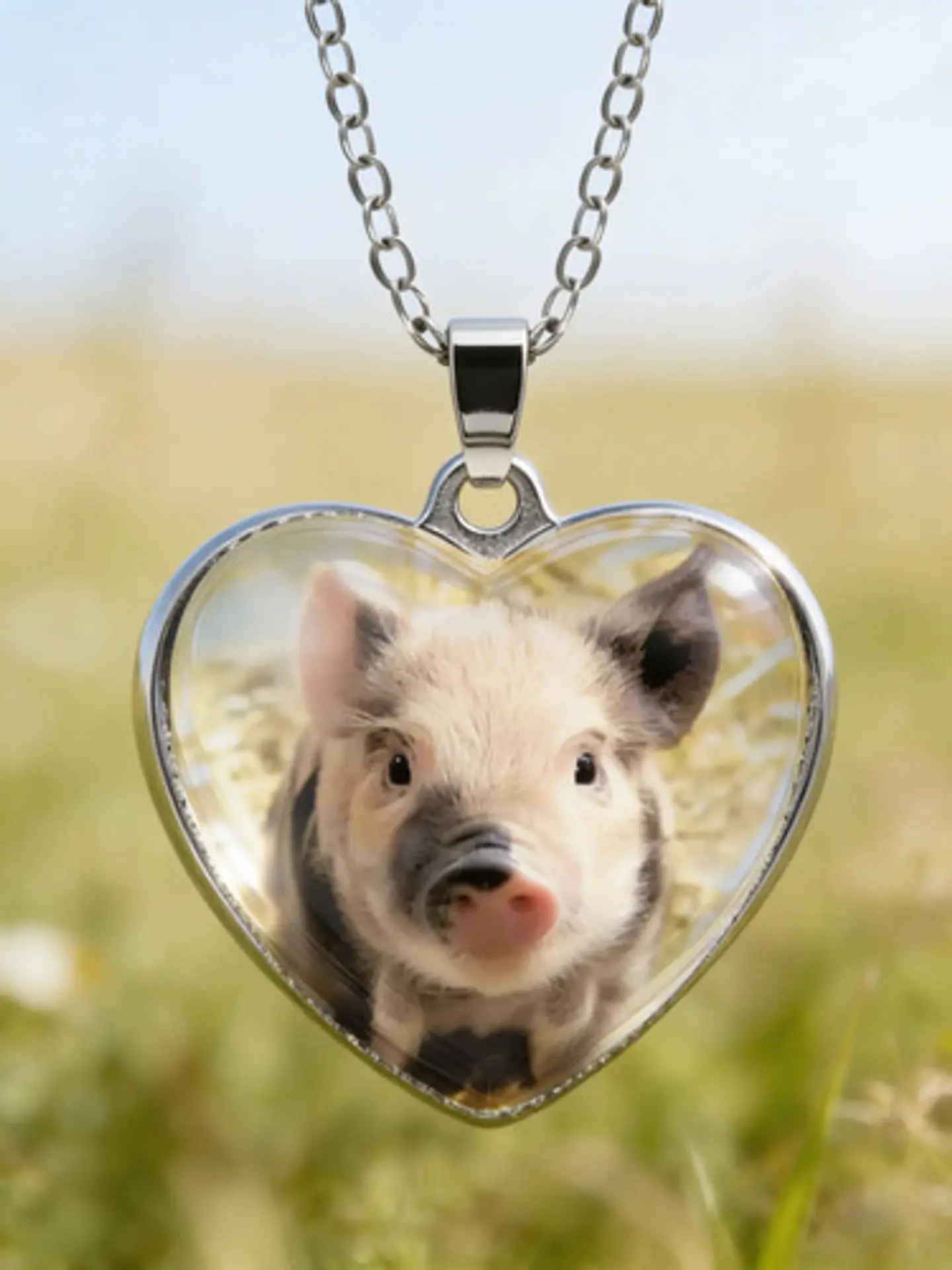 Collar Para Mujer Niña Dije Cabujón Corazón Cerdito Kawaii 15