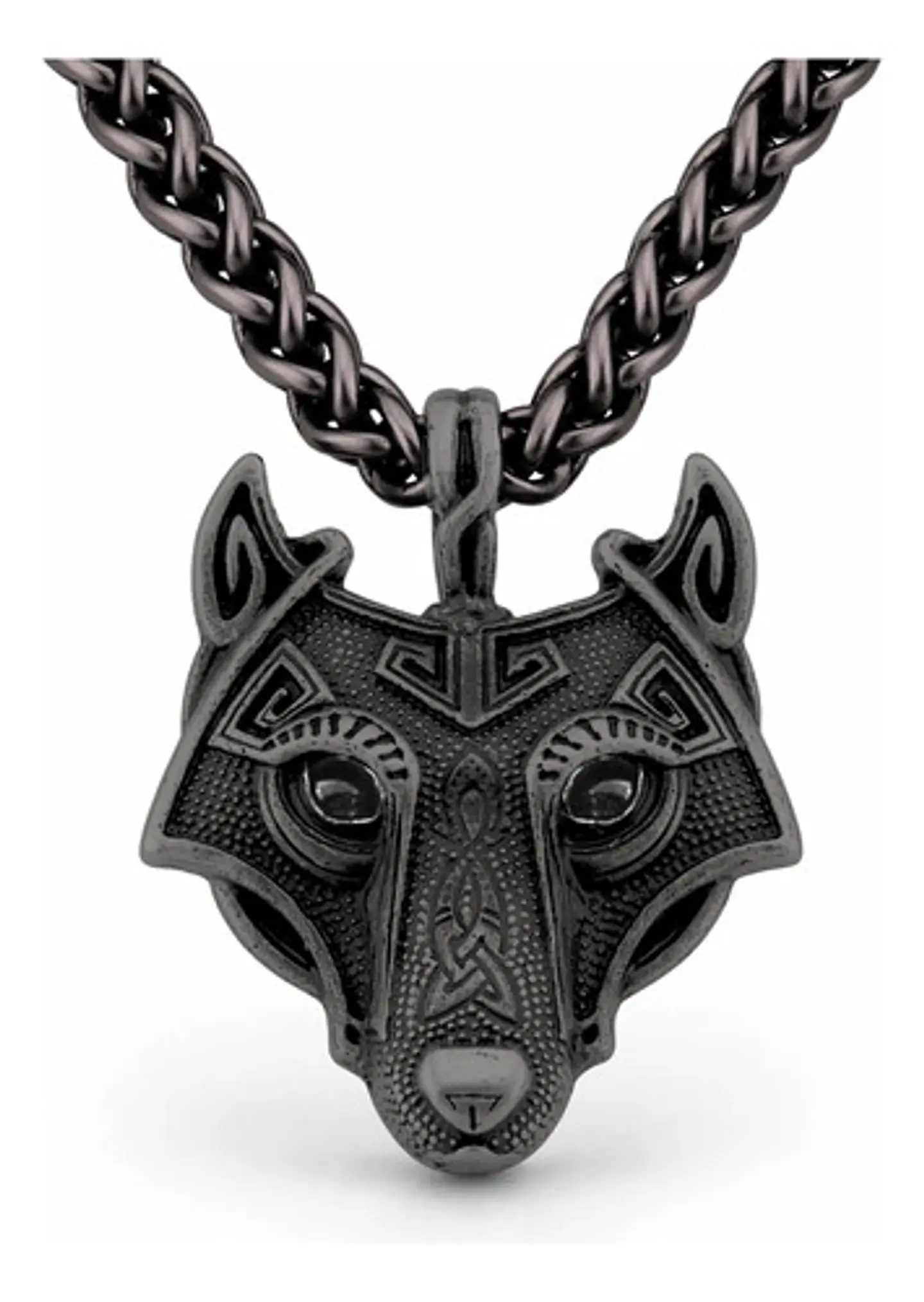Collar Envejecido Para Hombre Dije Forma Cabeza Lobo Vikingo 1