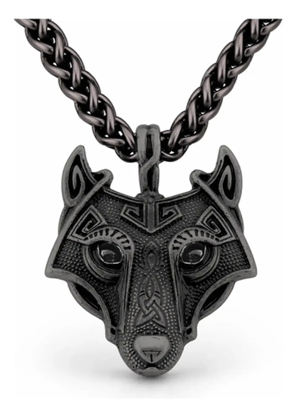 Collar Envejecido Para Hombre Dije Forma Cabeza Lobo Vikingo 1