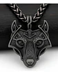 Collar Envejecido Para Hombre Dije Forma Cabeza Lobo Vikingo - Miniatura 2