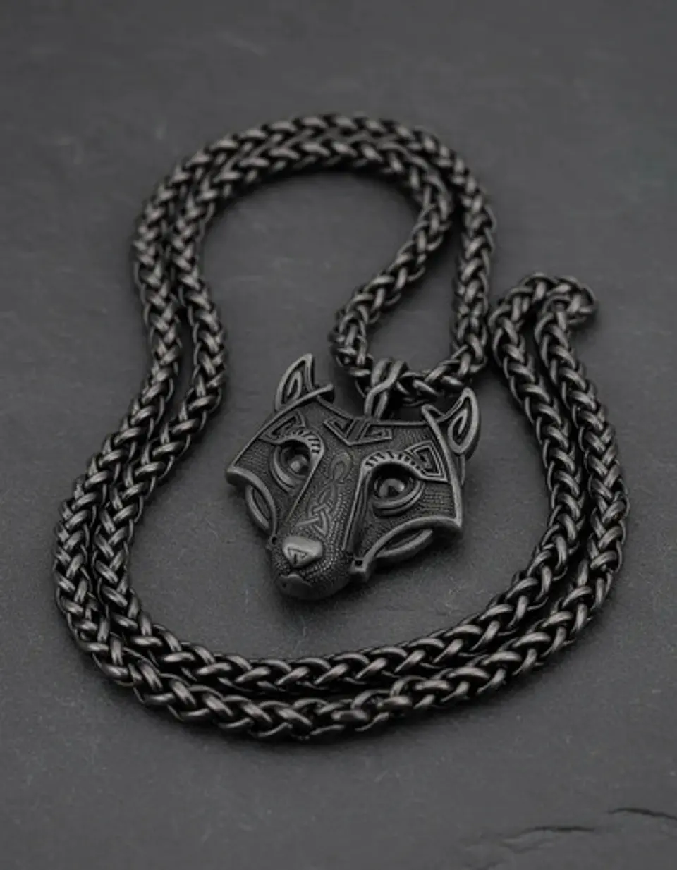 Collar Envejecido Para Hombre Dije Forma Cabeza Lobo Vikingo 3
