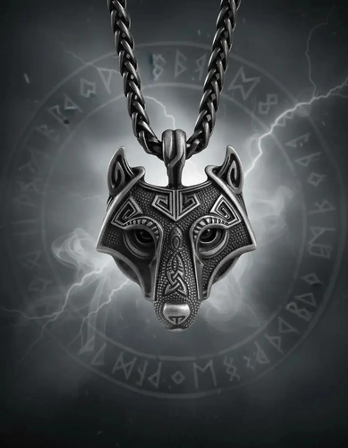 Collar Envejecido Para Hombre Dije Forma Cabeza Lobo Vikingo 4