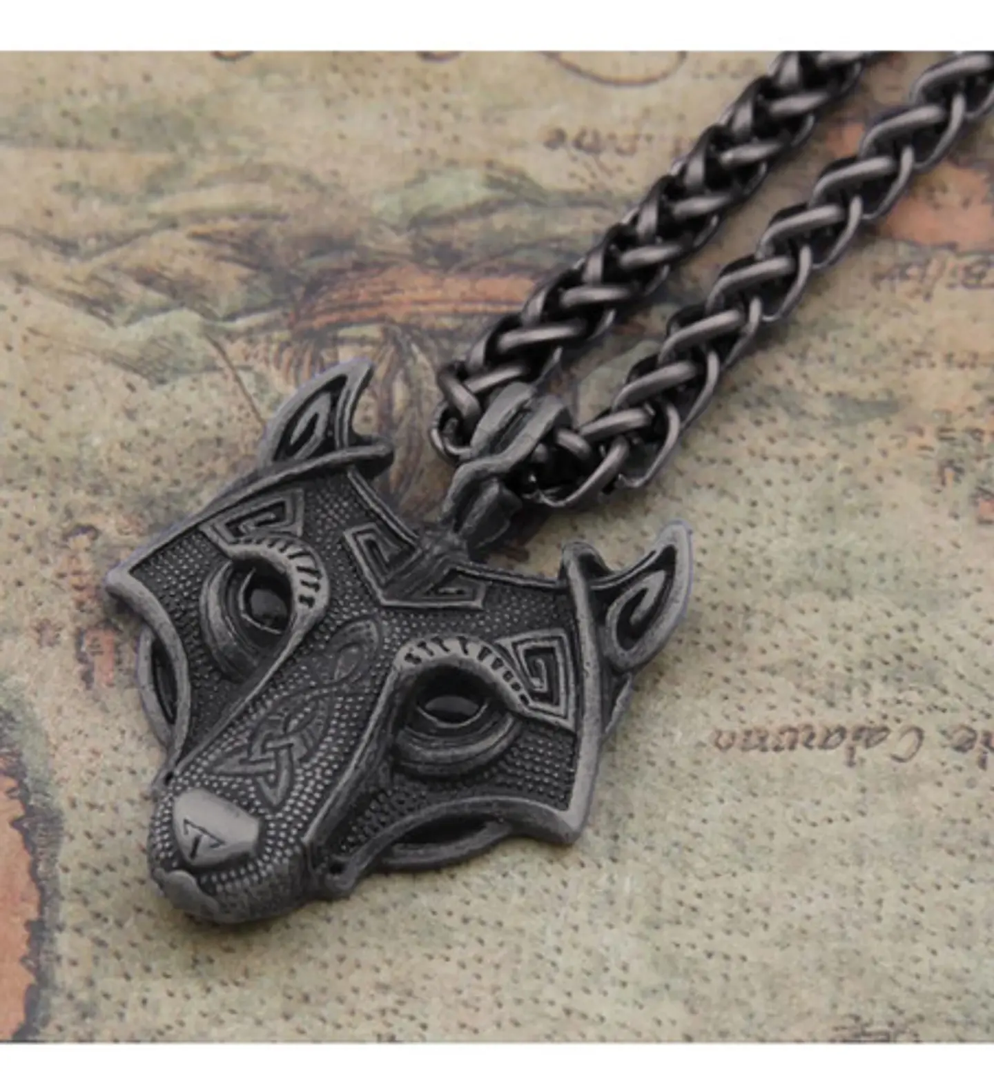 Collar Envejecido Para Hombre Dije Forma Cabeza Lobo Vikingo 6