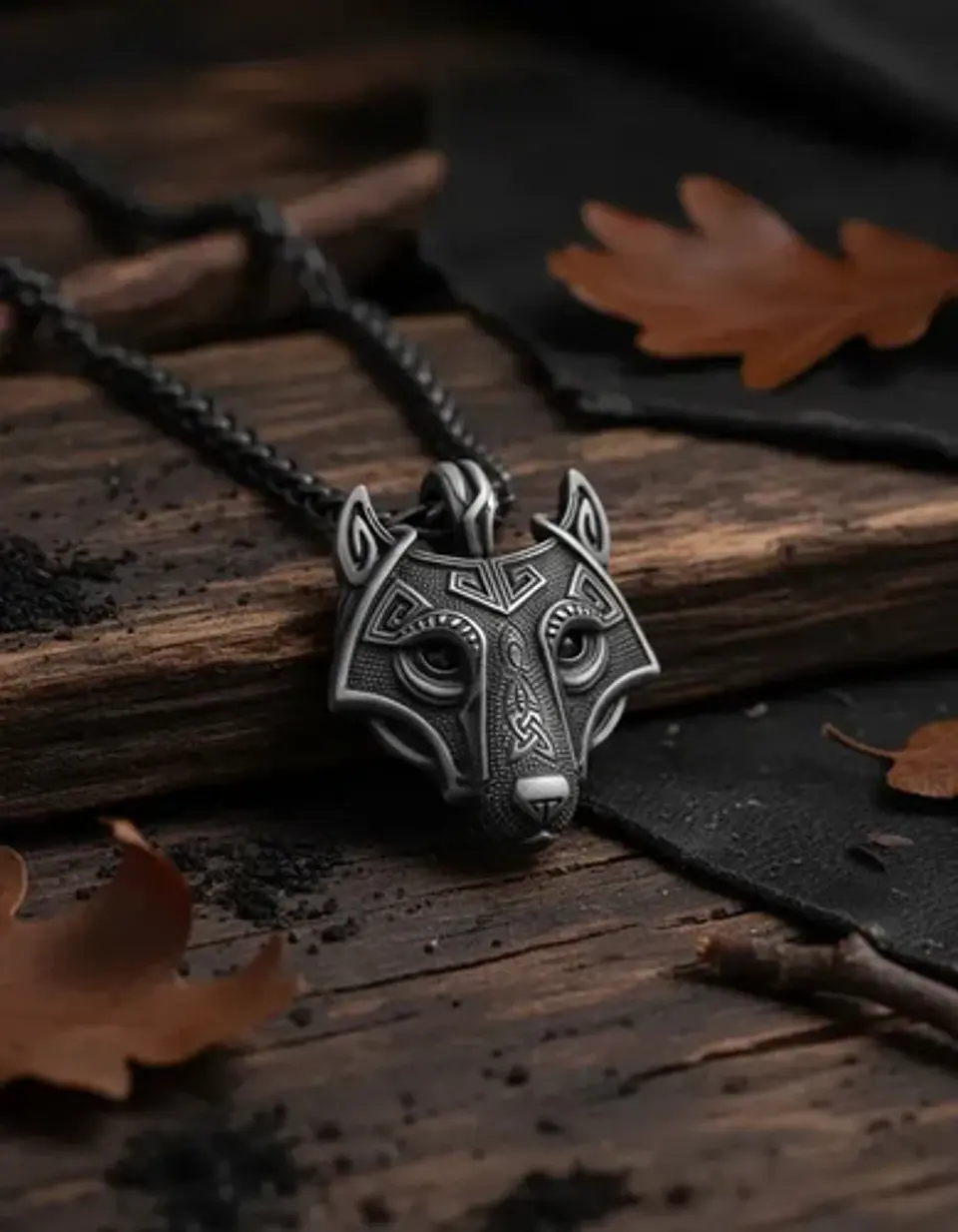 Collar Envejecido Para Hombre Dije Forma Cabeza Lobo Vikingo 8