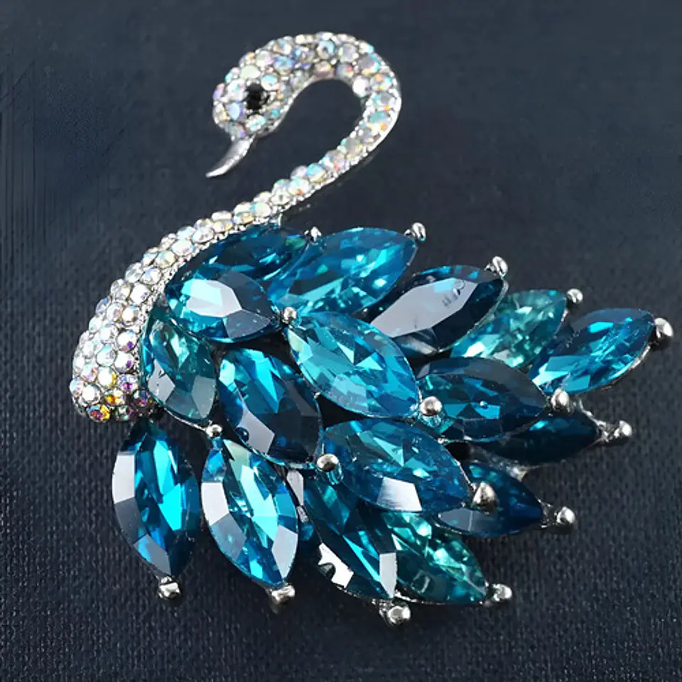 Broche De Alfiler Elegante Para Mujeres Cisne Azul Cristal 3