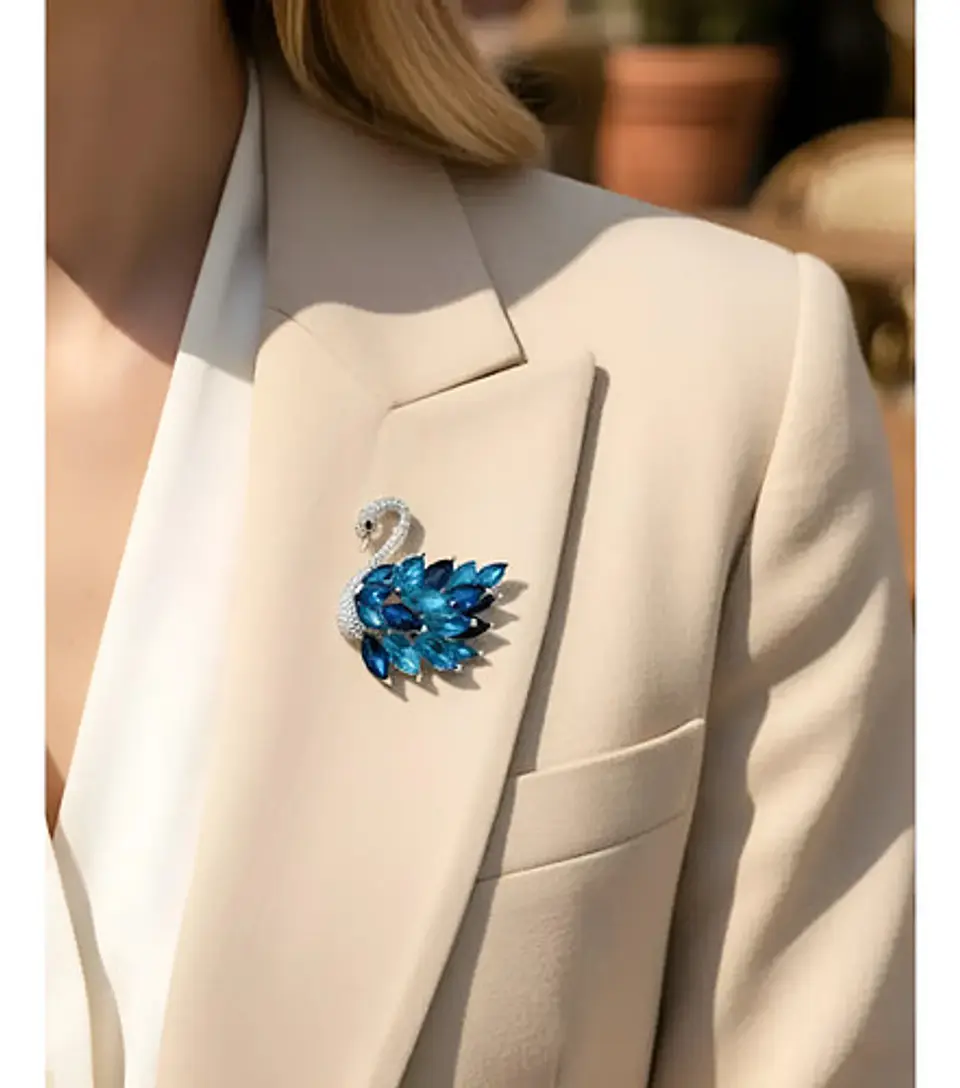 Broche De Alfiler Elegante Para Mujeres Cisne Azul Cristal 5