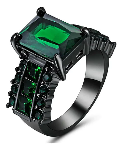 Anillo Vintage Moderno Negro Para Mujeres Con Piedra Cz Lujo