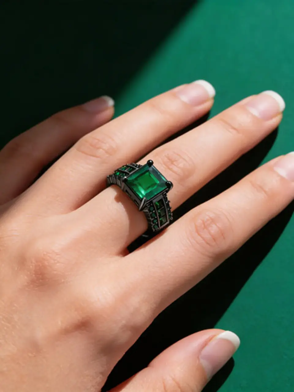 Anillo Vintage Moderno Negro Para Mujeres Con Piedra Cz Lujo 3