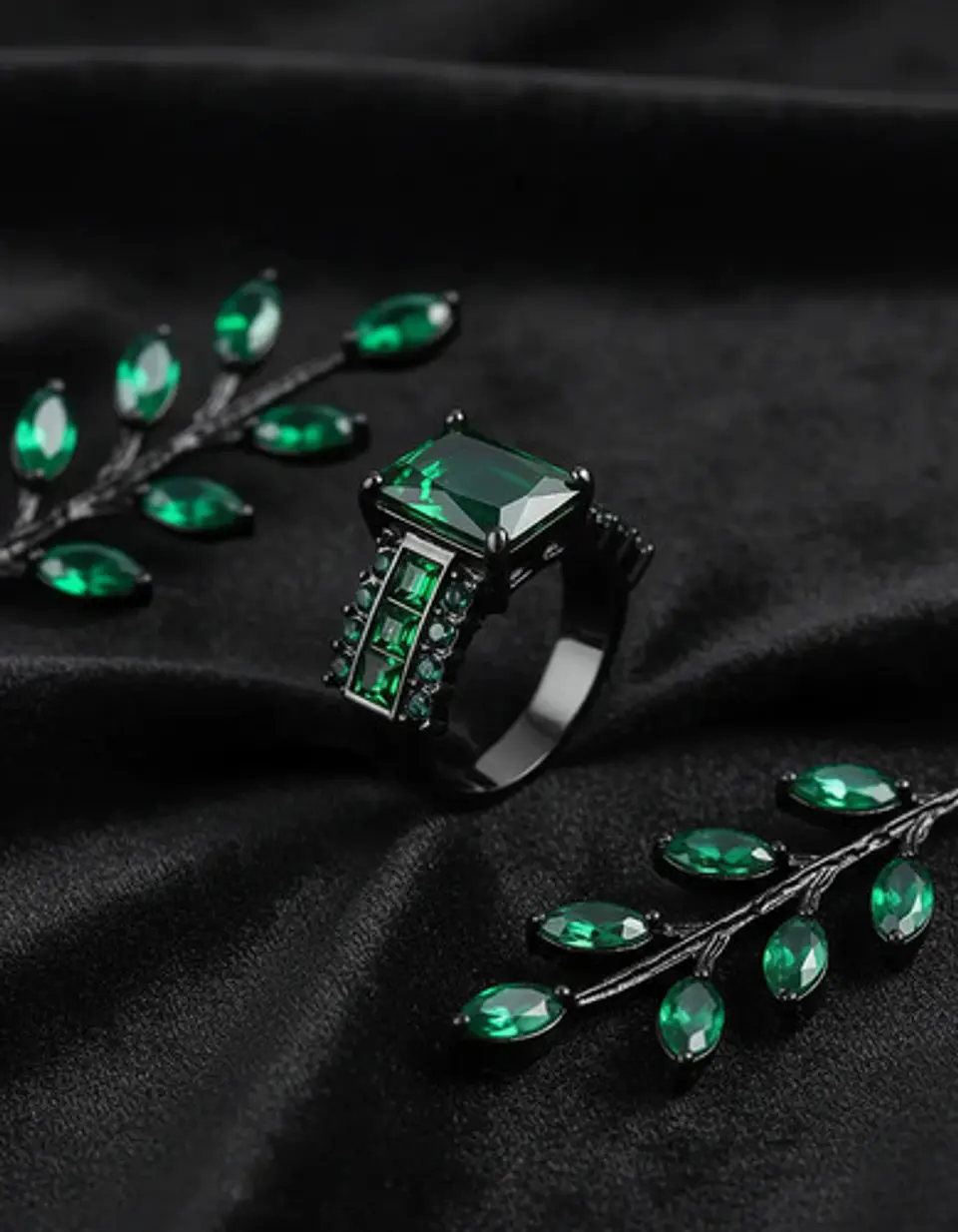 Anillo Vintage Moderno Negro Para Mujeres Con Piedra Cz Lujo 7