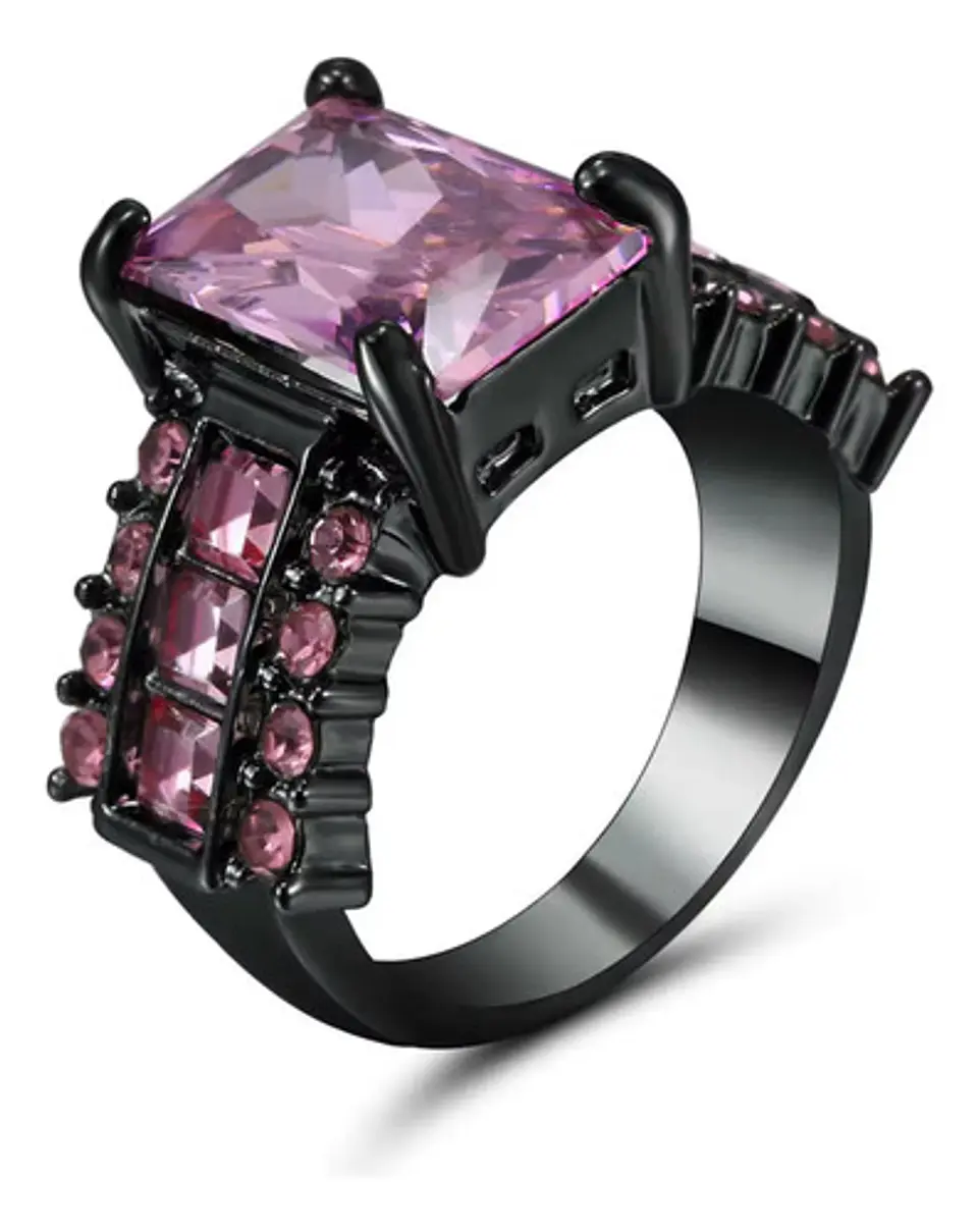 Anillo Vintage Moderno Negro Para Mujeres Con Piedra Cz Lujo 17