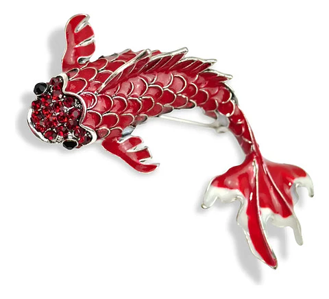 Broche De Alfiler Para Hombre Y Mujer Pez Koi Rojo Esmaltado