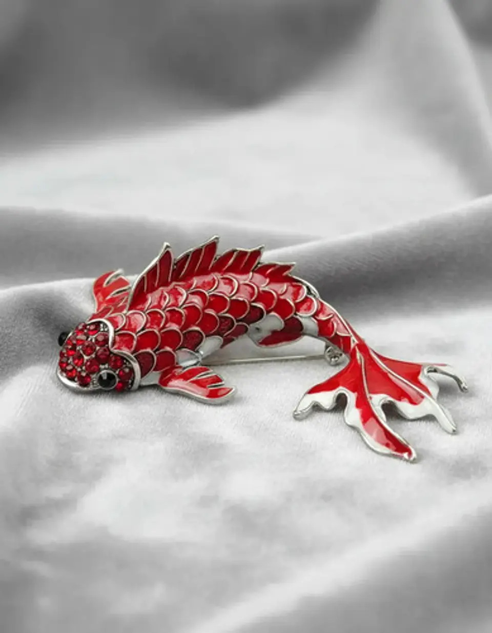 Broche De Alfiler Para Hombre Y Mujer Pez Koi Rojo Esmaltado 3