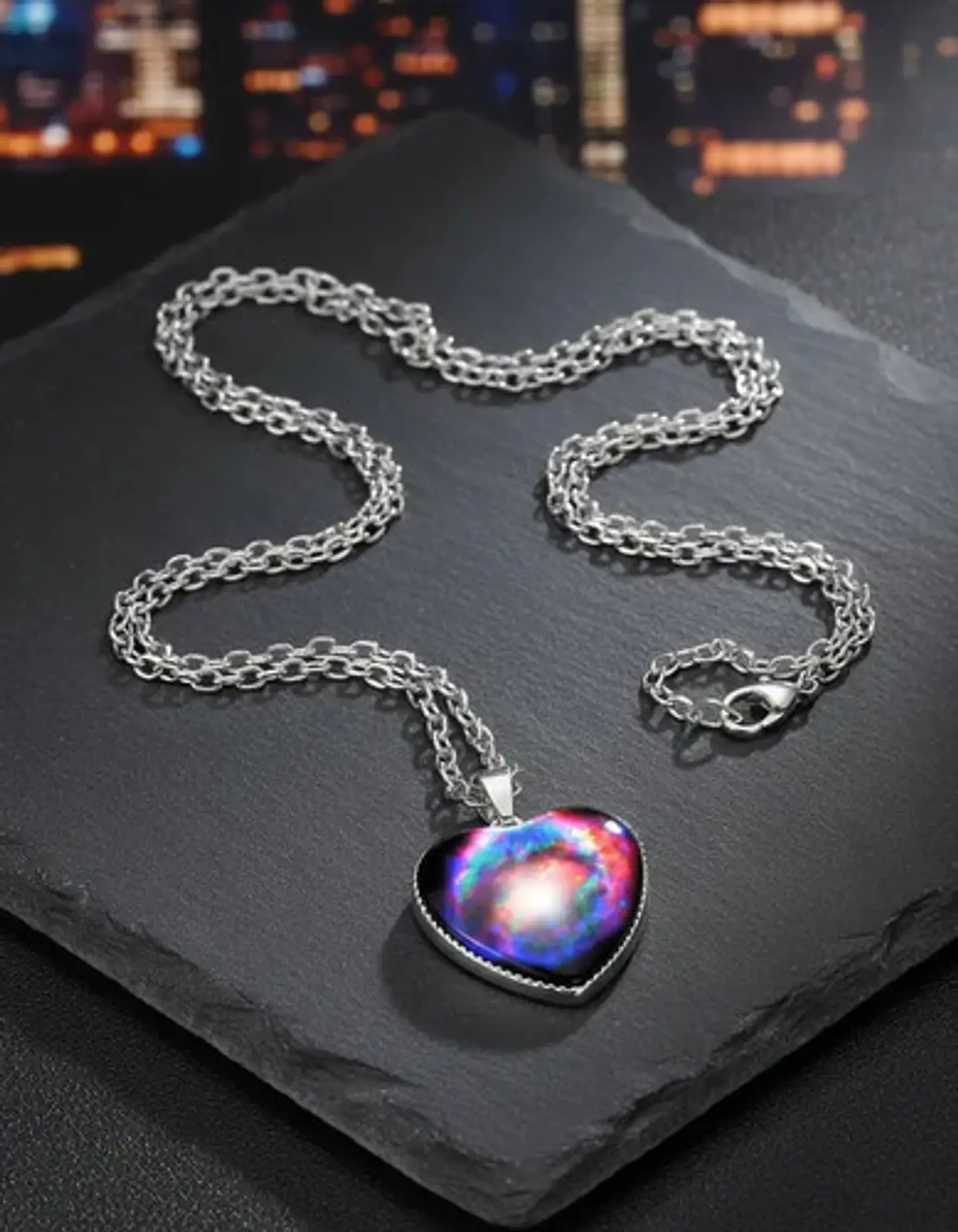 Collar Para Hombres Y Mujeres Dije Corazón Nebulosa Galaxia 25