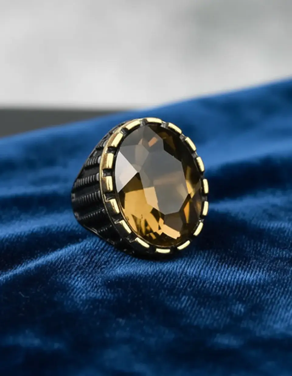 Anillo Moderno Clásico Para Hombre Y Mujer Piedra Azul Agua 6