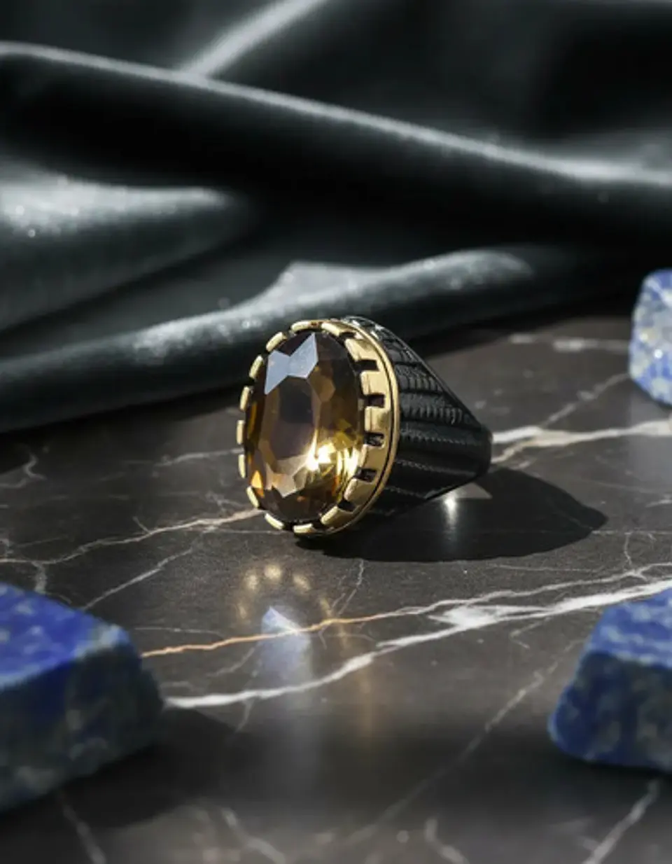 Anillo Moderno Clásico Para Hombre Y Mujer Piedra Azul Agua 8