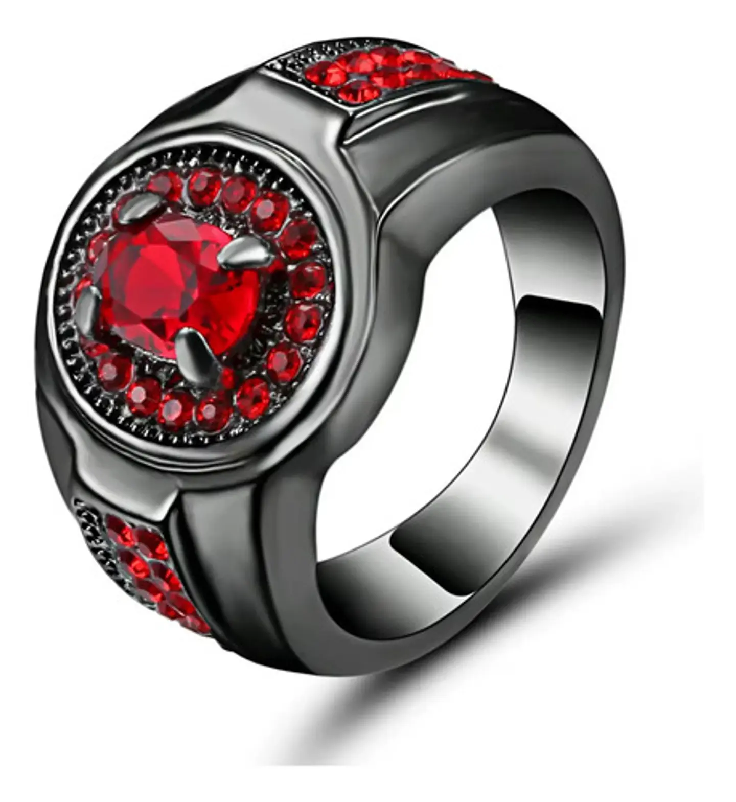 Anillo Moderno Negro Para Mujeres Sello Con Halo Piedras Cz 1