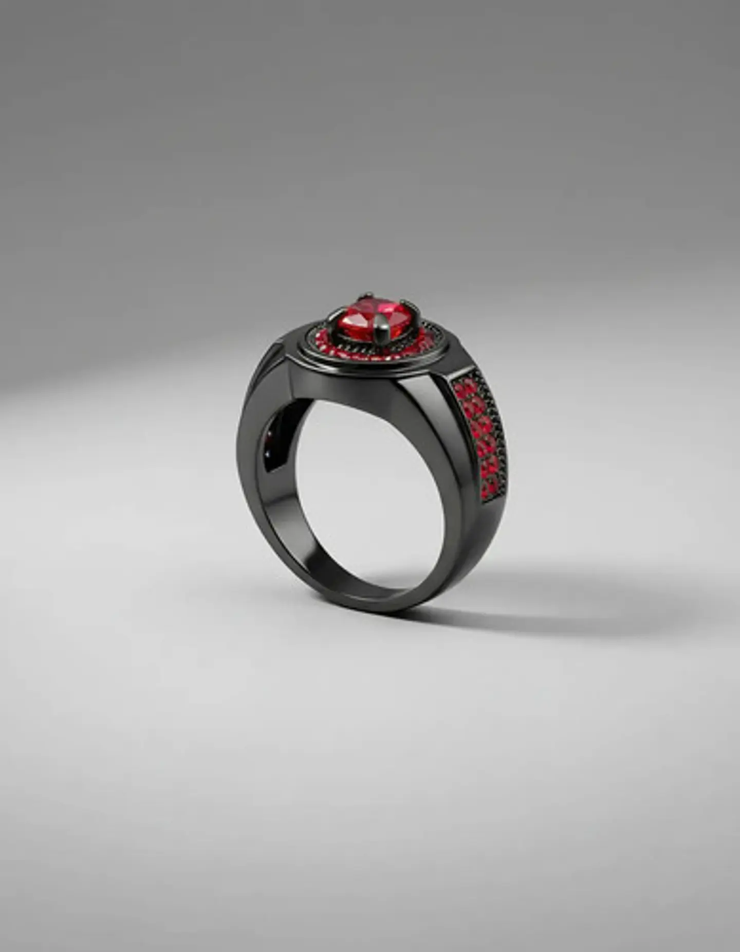 Anillo Moderno Negro Para Mujeres Sello Con Halo Piedras Cz 2