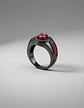 Anillo Moderno Negro Para Mujeres Sello Con Halo Piedras Cz - Miniatura 2