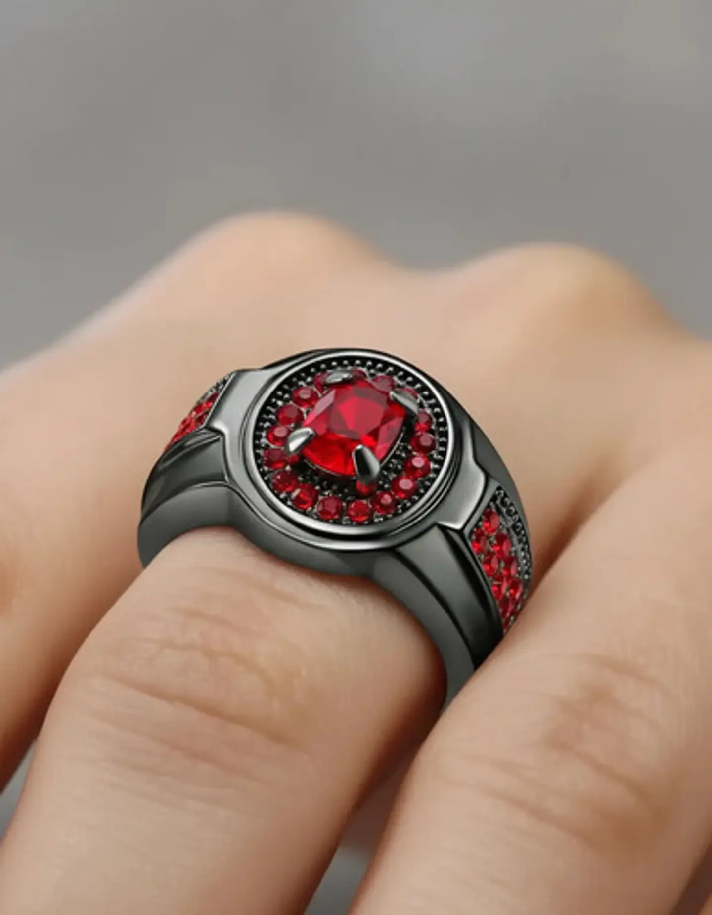 Anillo Moderno Negro Para Mujeres Sello Con Halo Piedras Cz 3