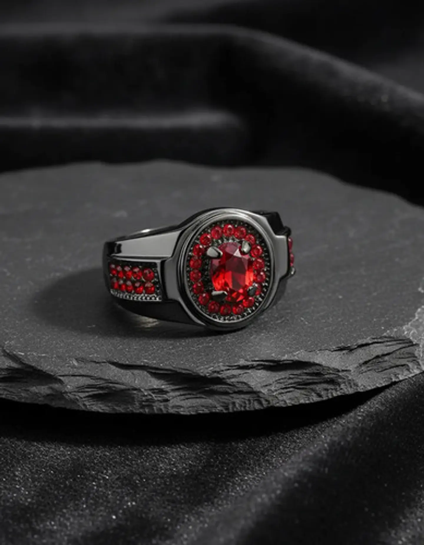 Anillo Moderno Negro Para Mujeres Sello Con Halo Piedras Cz 4